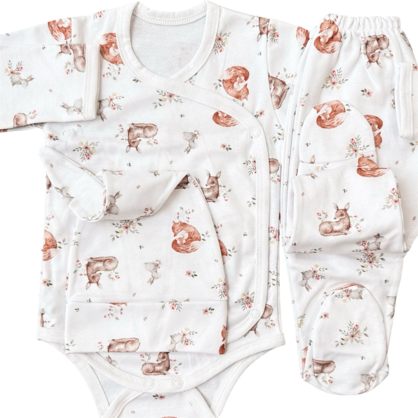 Premium - Ajuar Body Pima Floral 4 Piezas