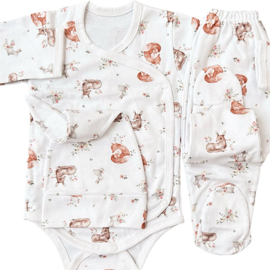 Premium - Ajuar Body Pima Floral 4 Piezas